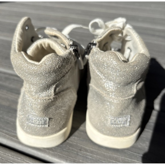 UGG Size 5 Metallic Silver High Top Fashion Sneakers Zip Lace Up Women - Picture 3 of 10